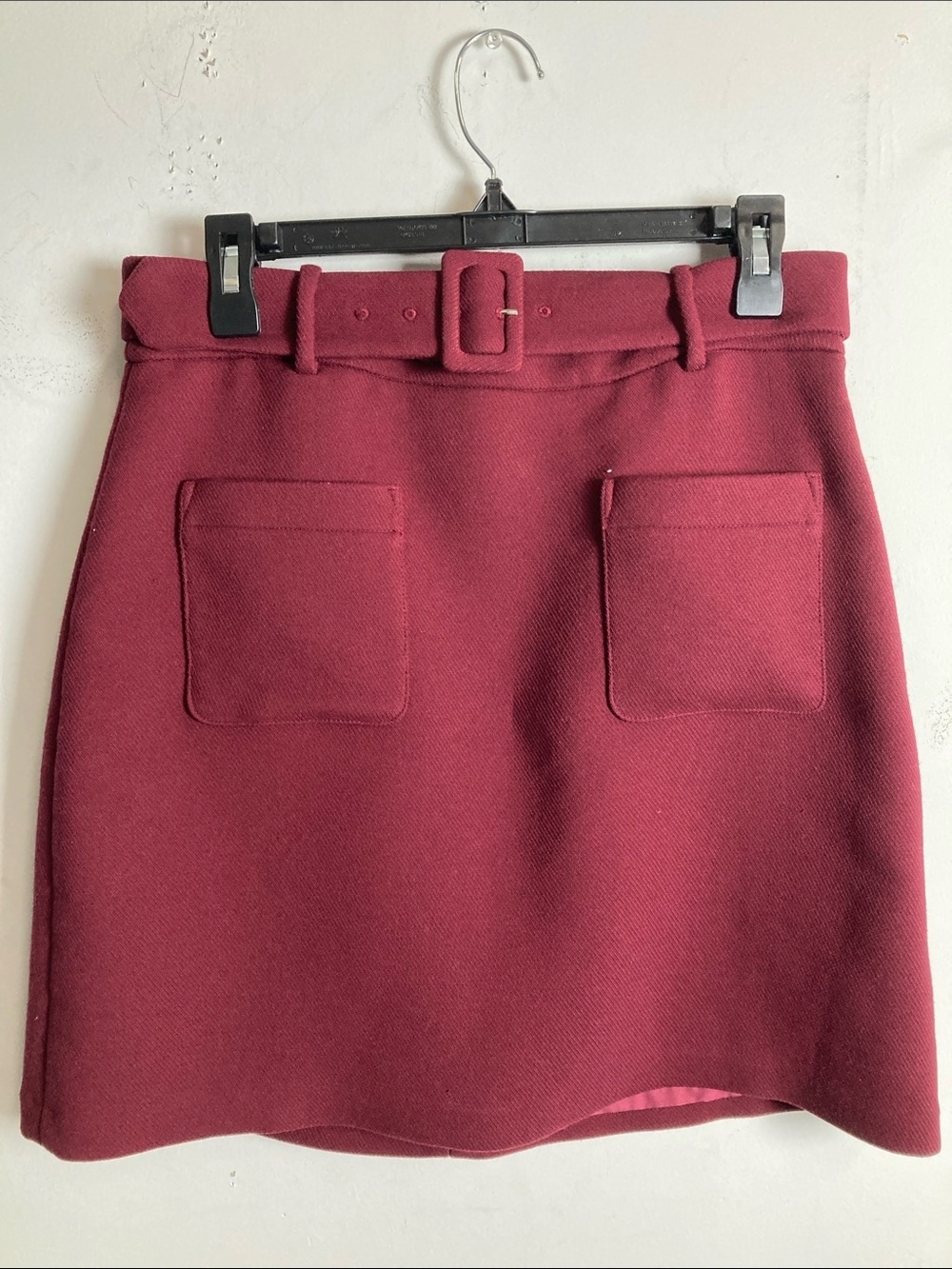 LOFT Burgundy Mini Skirt with Belted Waist and Patch Pockets